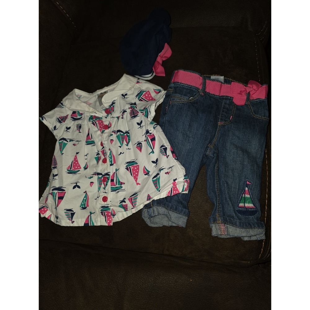 Gymboree stripes and anchors sailboat top jeans hat size 6 12 months